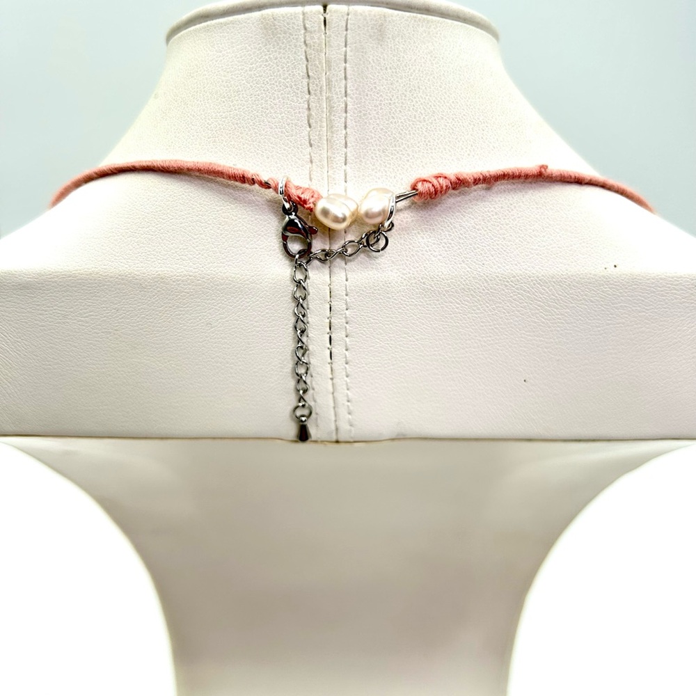 Luxury Artisan Floral Pearl Necklace - Pink and Green - Picture 3 of 5